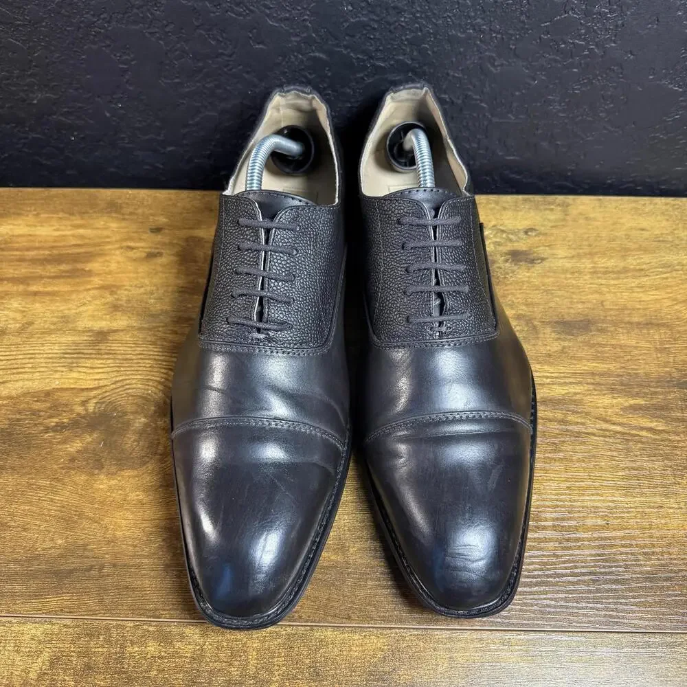 Antonio Cerrelli 6721 Black Faux Leather Cap Toe Oxford Dress Shoes Mens 9.5
